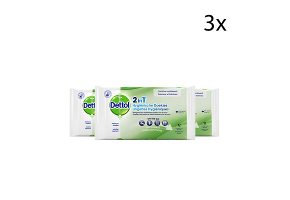 Dettol Hygienische Doekjes 2 in 1 - 12 stuks x3