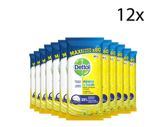 Dettol Schoonmaakdoekjes Power & Fresh - Citrus - 80 stuks x12