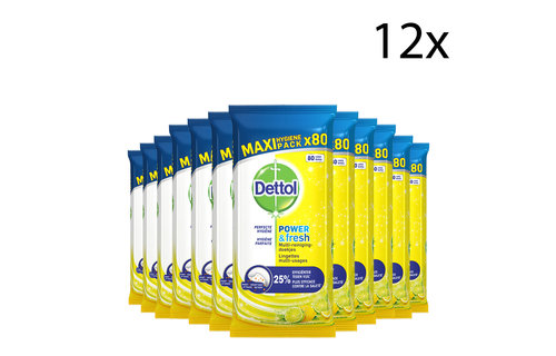 Dettol Schoonmaakdoekjes Power & Fresh - Citrus - 80 stuks x12