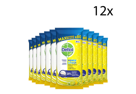 Dettol Schoonmaakdoekjes Power & Fresh - Citrus - 80 stuks x12
