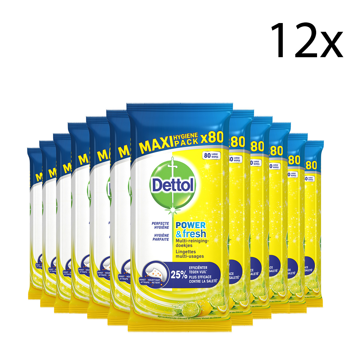 Dettol Schoonmaakdoekjes Power & Fresh - Citrus - 80 stuks x12