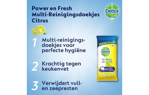 Dettol Schoonmaakdoekjes Power & Fresh - Citrus - 80 stuks x12