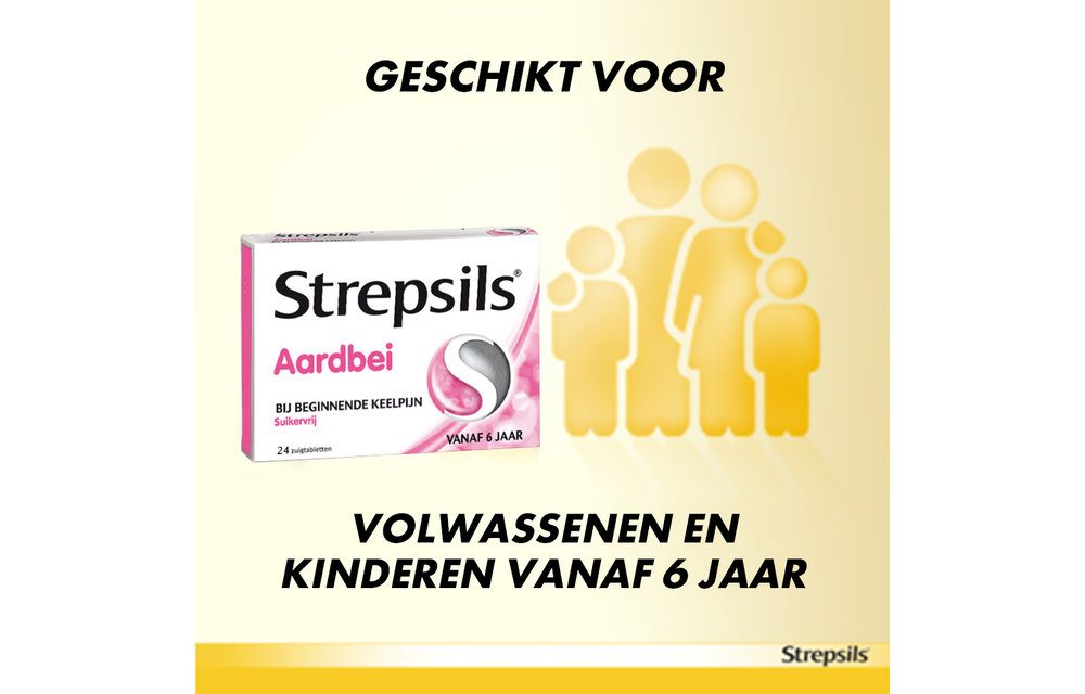 Strepsils Aardbei Suikervrij - 24 stuks