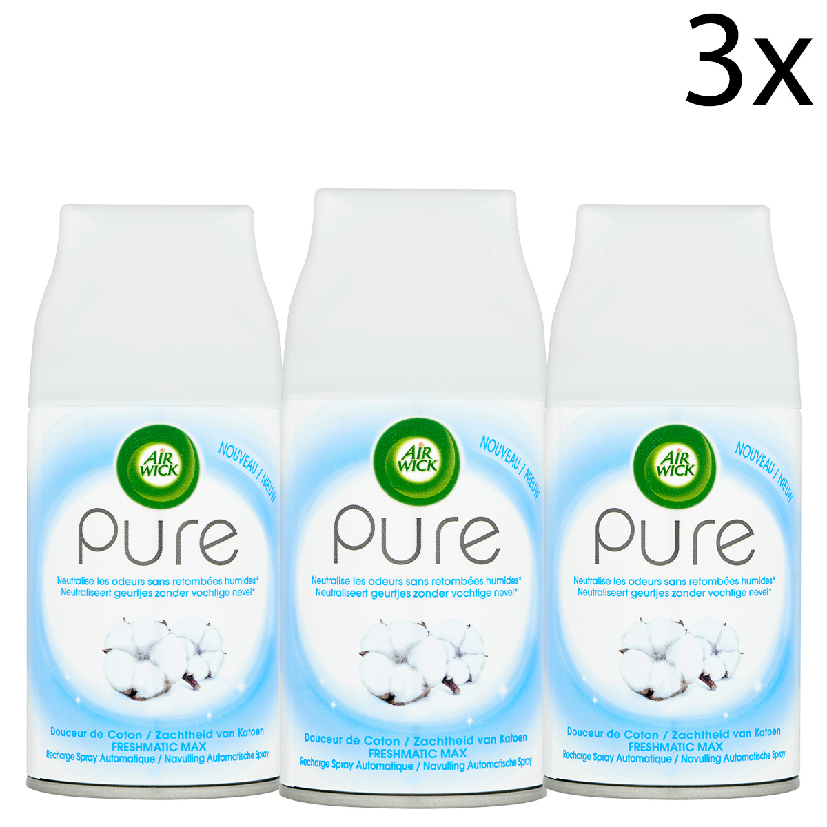 Air Wick Freshmatic Automatische Spray Luchtverfrisser - Pure Zachtheid van Katoen - Navulling 250ml x3