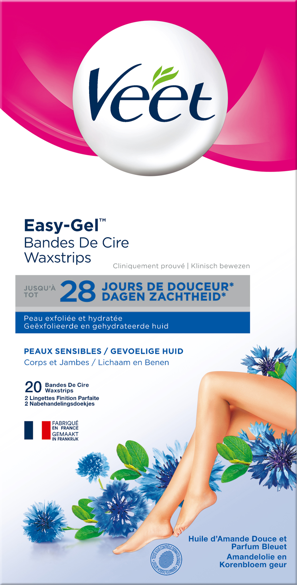 Veet Ontharingsstrips  - Benen & Lichaam - Gevoelige Huid - Easy-Gelwax - 20 stuks