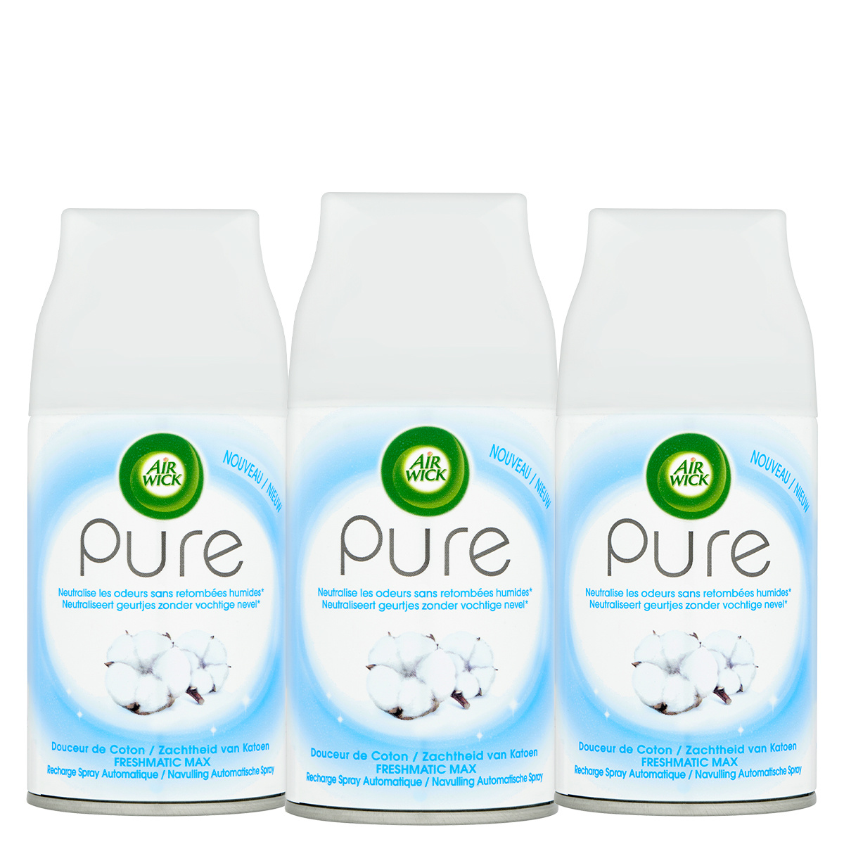 Air Wick Freshmatic Automatische Spray Luchtverfrisser - Pure Zachtheid van Katoen - Navulling 250ml x3