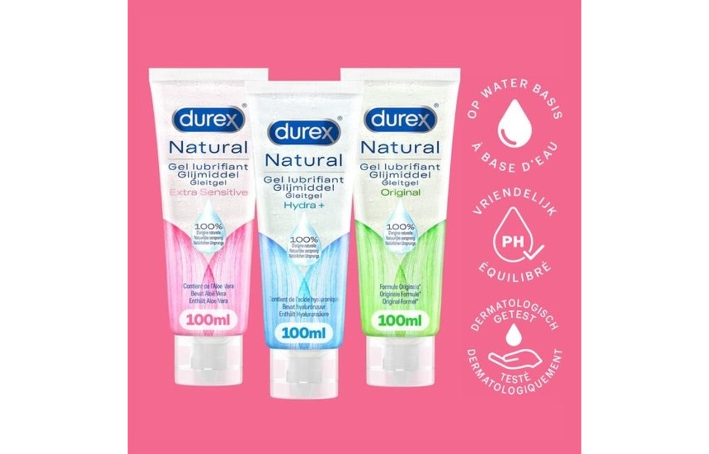 Durex - 3 Glijmiddelen - Voor Comfort En Genot - Waterbasis - Natural 100% natuurlijk 100 ml - Natural Hydraterend 100 ml - Natural Extra Sensitive 100 ml