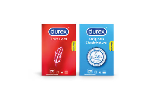 Durex - 40 stuks Condooms - Thin Feel 1x20 stuks - Classic Natural 1x20 stuks - Voordeelverpakking