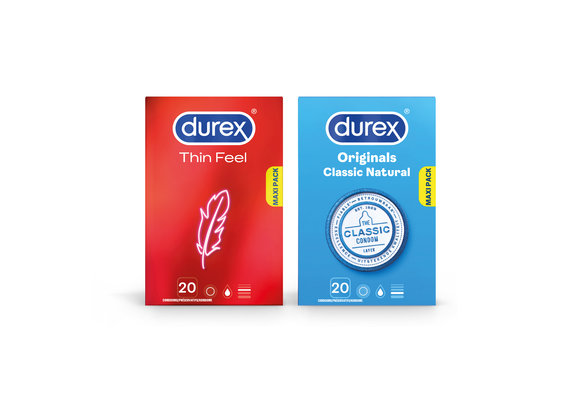 Durex - 40 stuks Condooms - Thin Feel 1x20 stuks - Classic Natural 1x20 stuks - Voordeelverpakking