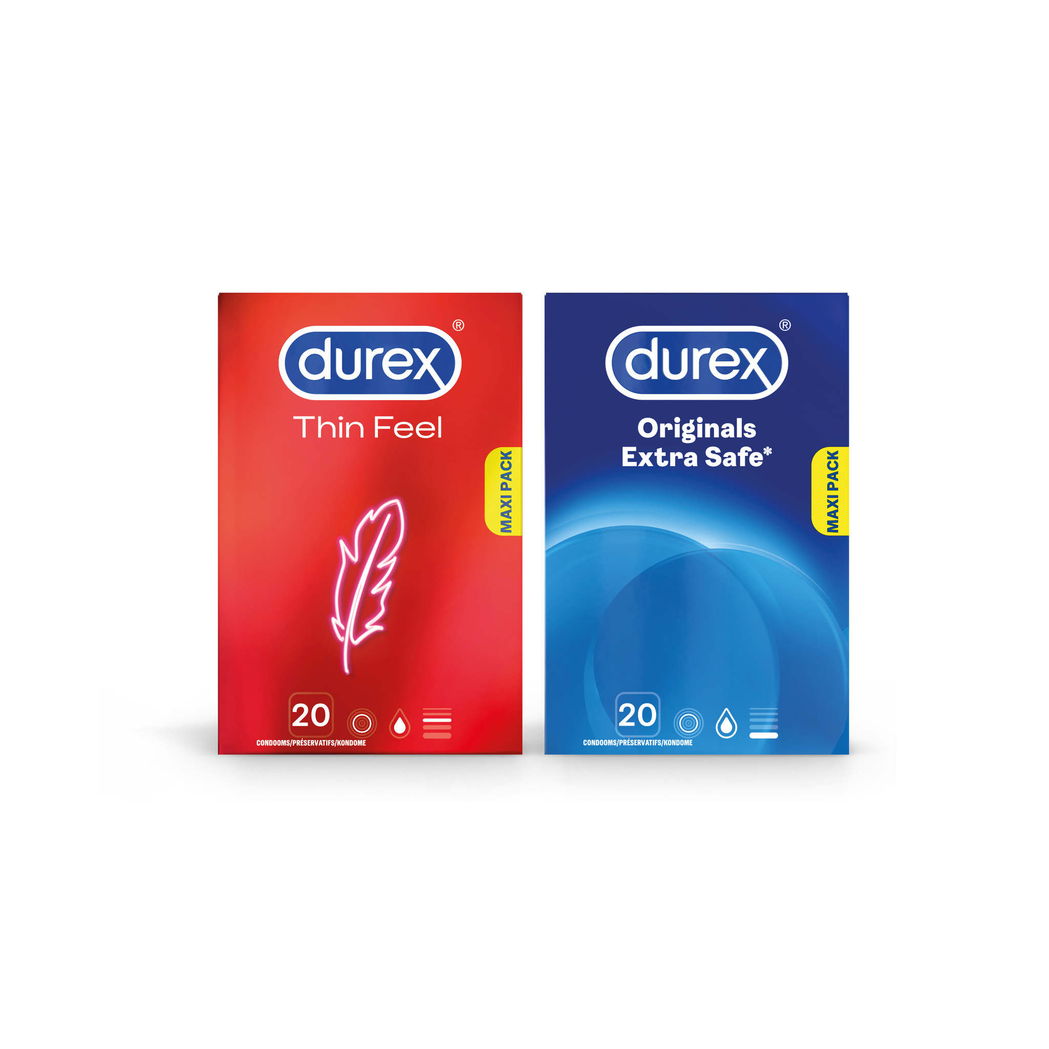 Durex - 40 stuks Condooms - Thin Feel 1x20 stuks - Extra Safe 1x20 stuks - Voordeelverpakking