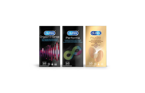 Durex - 30 stuks Condooms - Orgasm Intense 1x10 stuks - Performa 1x10 stuks - Nude No Latex 1x10 stuks - Voordeelverpakking
