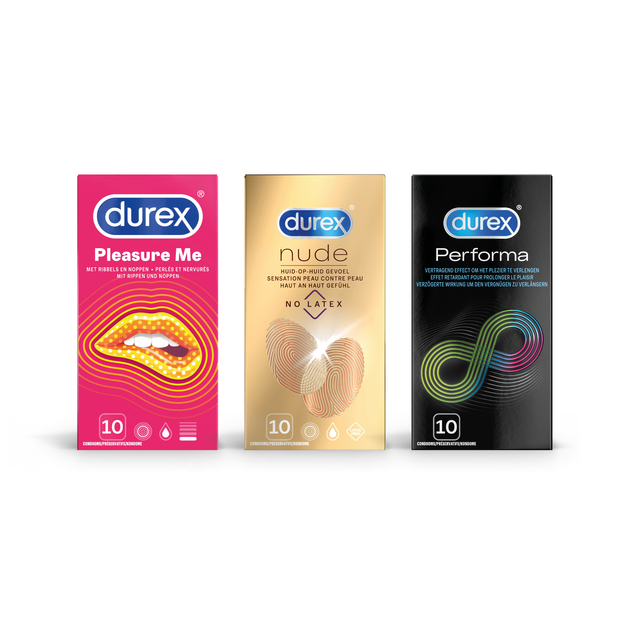 Durex - 30 stuks Condooms - Pleasure Me 1x10 stuks - Nude No Latex 1x10 stuks - Voordeelverpakking