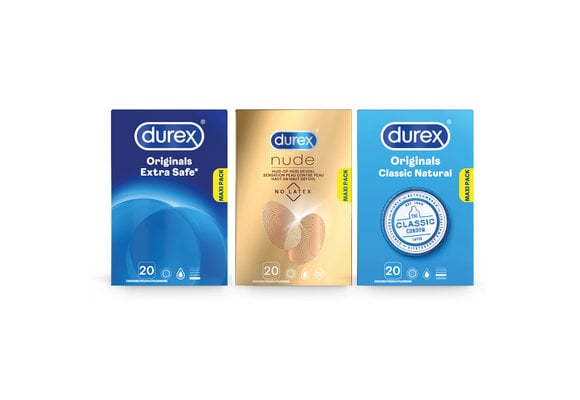 Durex - 60 stuks Condooms - Extra Safe 1x20 stuks - Nude No Latex 1x20 stuks - Classic Natural 1x20 stuks - Voordeelverpakking
