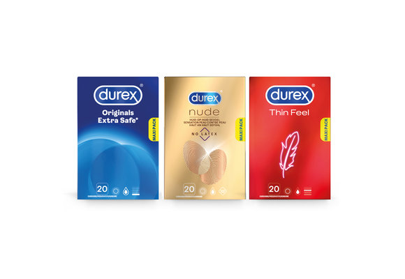 Durex - 60 stuks Condooms - Extra Safe 1x20 stuks - Nude No Latex 1x20 stuks - Thin Feel 1x20 stuks - Voordeelverpakking