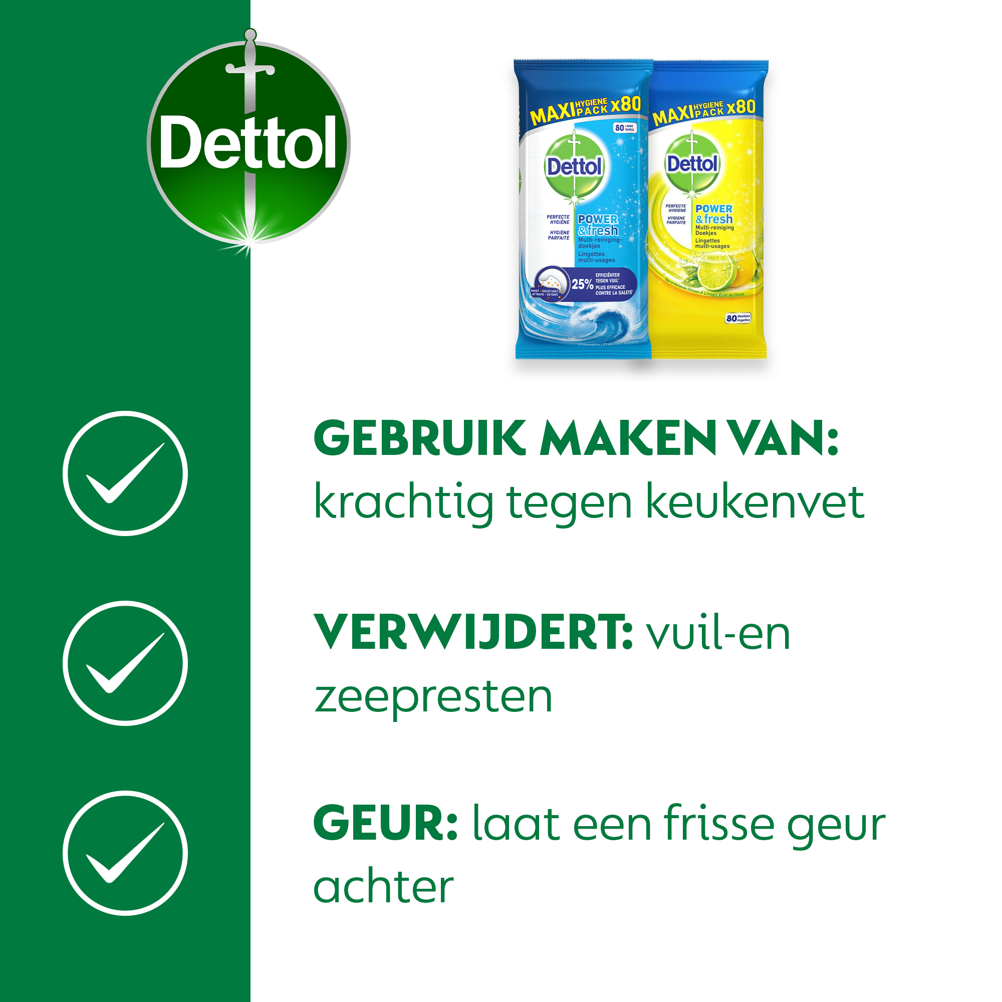 Dettol - 640 Schoonmaakdoekjes Power & Fresh - Oceaan 4x80 stuks - Citrus 4x80 stuks - Voordeelverpakking