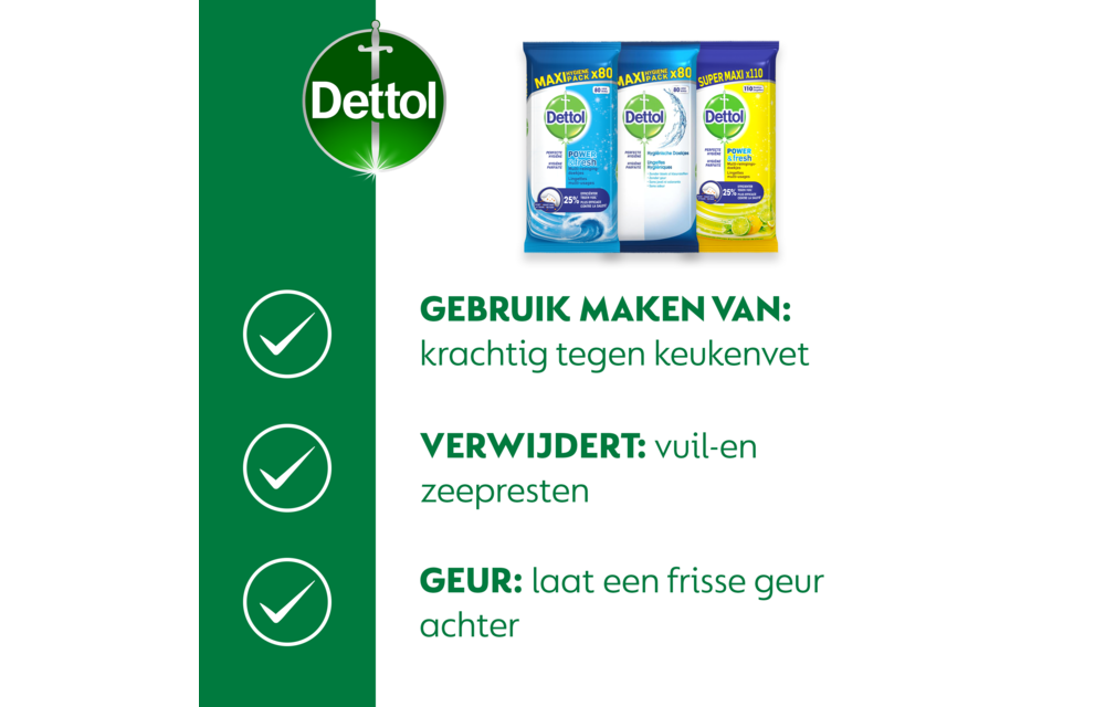 Dettol - 480 Schoonmaakdoekjes Power & Fresh - Oceaan 2x80 stuks - Hygiënische 3x80 stuks - Voordeelverpakking