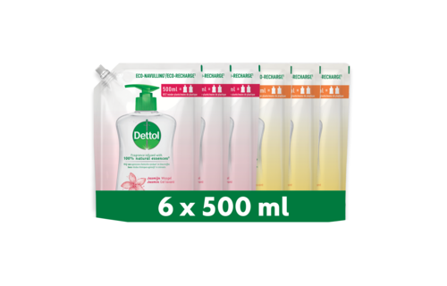 Dettol - 3L Handzeep Navulling - Antibacterieel - Jasmijn 3x500ml - Citrus 3x500ml - Voordeelverpakking