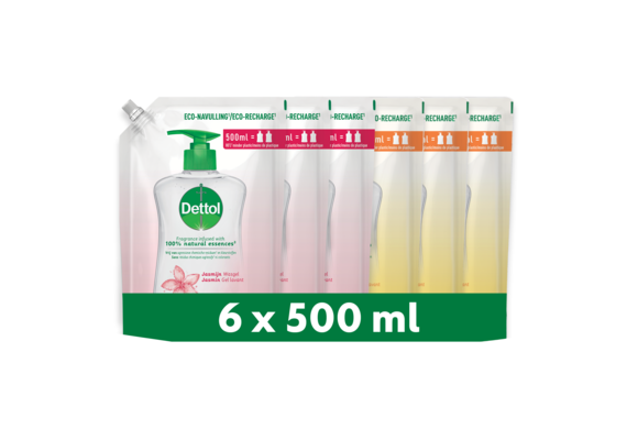 Dettol - 3L Handzeep Navulling - Antibacterieel - Jasmijn 3x500ml - Citrus 3x500ml - Voordeelverpakking