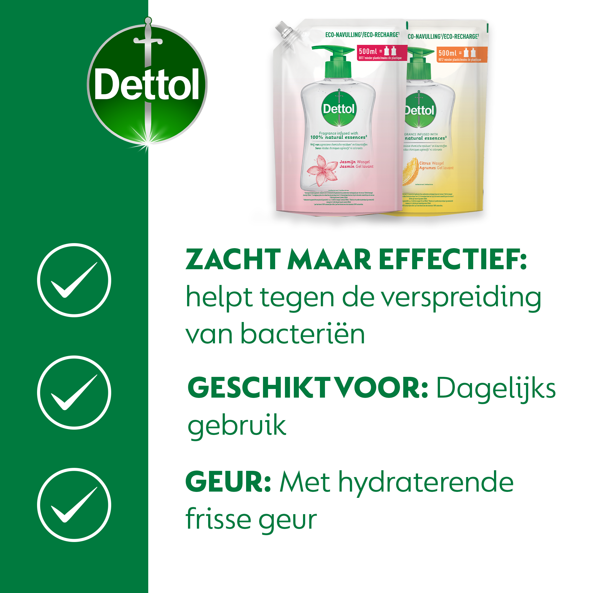 Dettol - 3L Handzeep Navulling - Antibacterieel - Jasmijn 3x500ml - Citrus 3x500ml - Voordeelverpakking