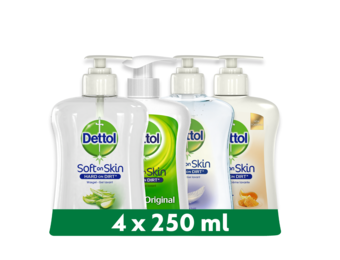 Dettol - 1L Handzeep - Antibacterieel - Aloë Vera 1x250ml Original 1x250 ml Gevoelige Huid 1x250ml -  LHS care+ Honing/Shea Droog 1x250 -Voordeelverpakking
