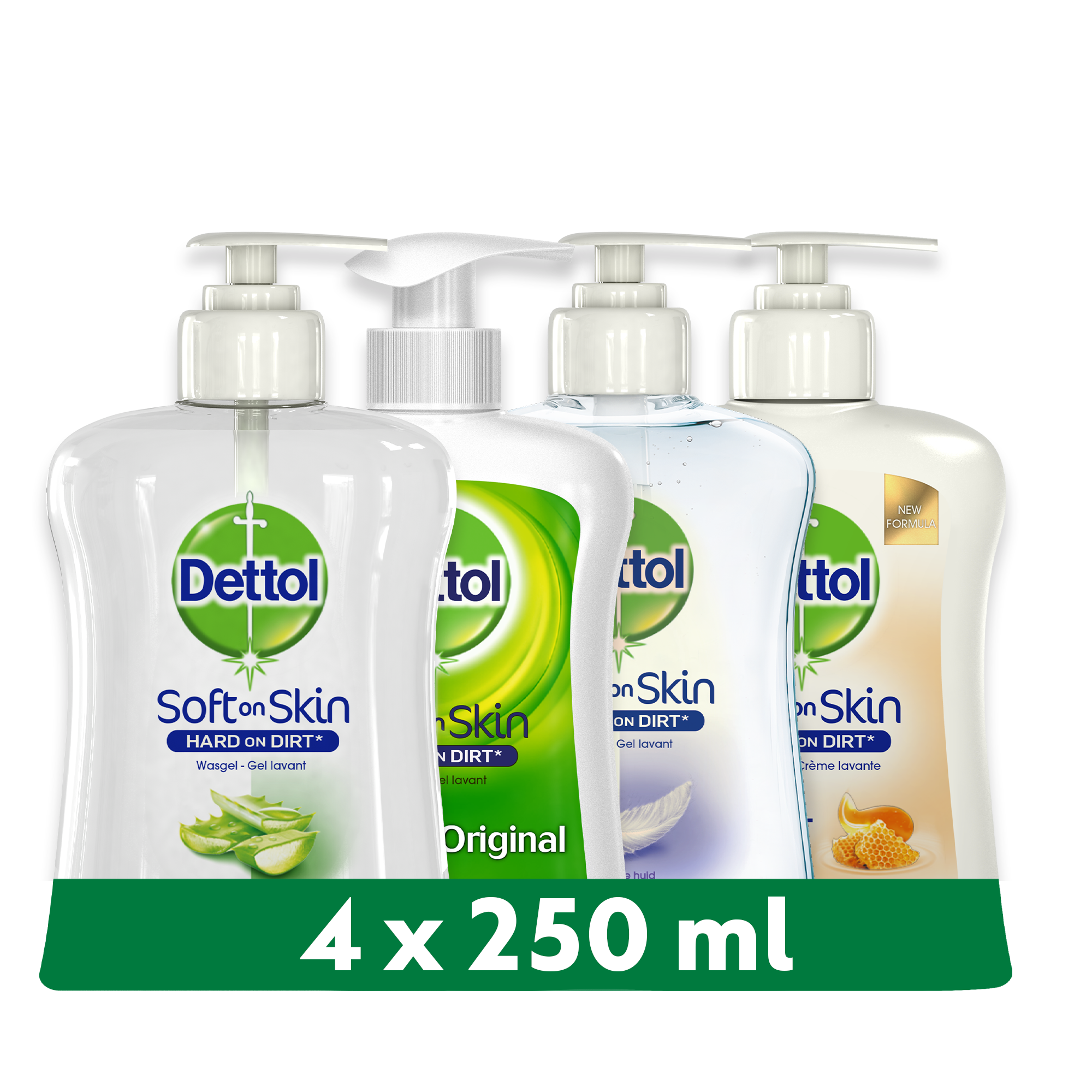 Dettol - 1L Handzeep - Antibacterieel - Aloë Vera 1x250ml Original 1x250 ml Gevoelige Huid 1x250ml -  LHS care+ Honing/Shea Droog 1x250 -Voordeelverpakking