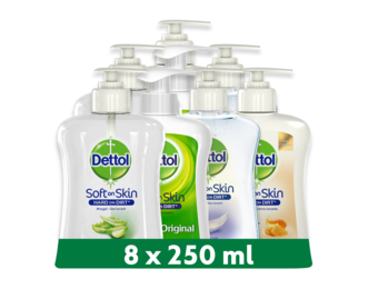 Dettol - 2L Handzeep - Antibacterieel - Aloe Vera 2x250ml - Orginal 2x250 - Gevoelige Huid 2x250 - LHS care+ Honing/Shea Droog 2x250 - Voordeelverpakking