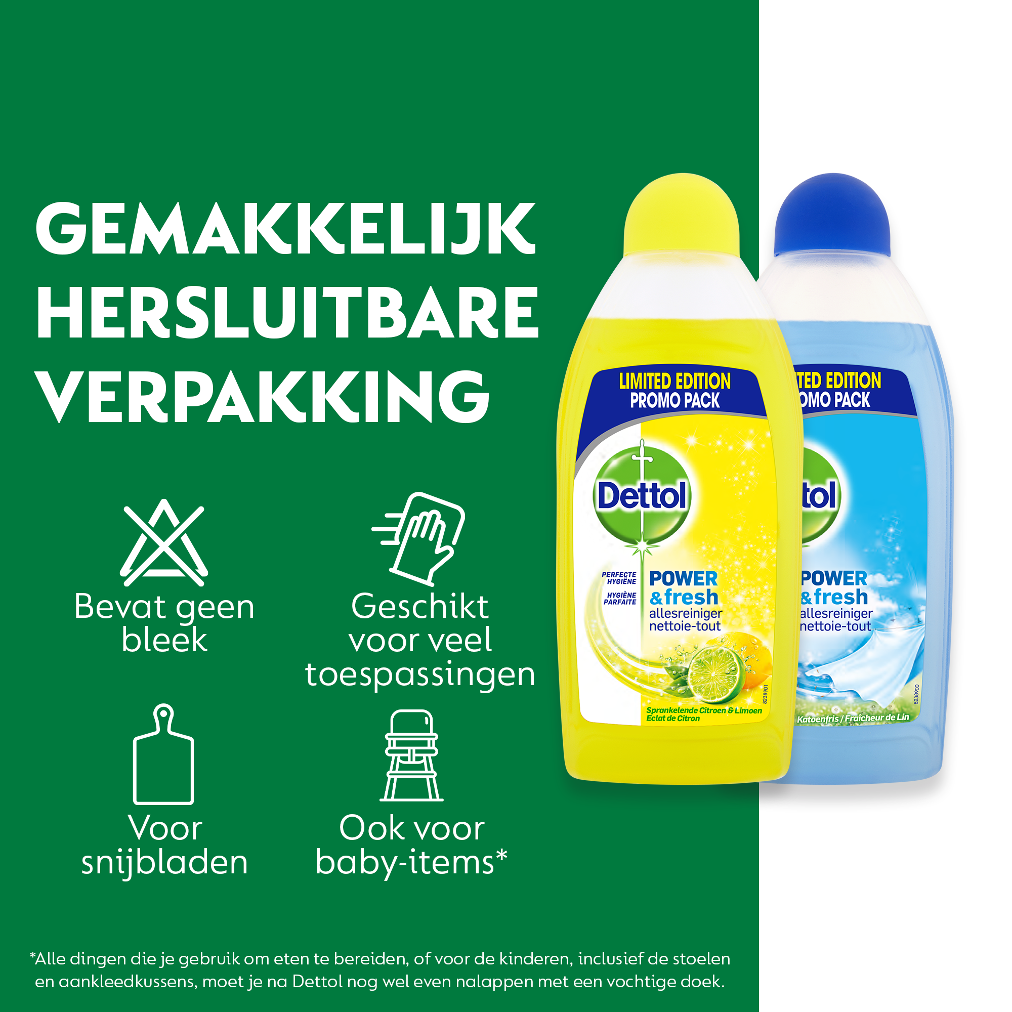 Dettol - 3L Allesreiniger Power & Fresh - Citrus 1x500ml - Katoenfris 1x500ml - Voordeelverpakking