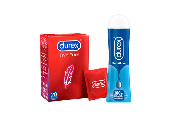 Durex - 20 stuks Condooms - Thin Feel - 100ml Glijmiddel - Play Sensitive - Voordeelverpakking