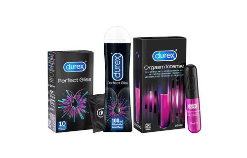 Durex - 110ml Glijmiddel - Perfect Gliss 1x100ml - Intense Orgasm 1x10ml - 10 stuks Condooms - Perfect Gliss 1x10 stuks - Voordeelverpakking