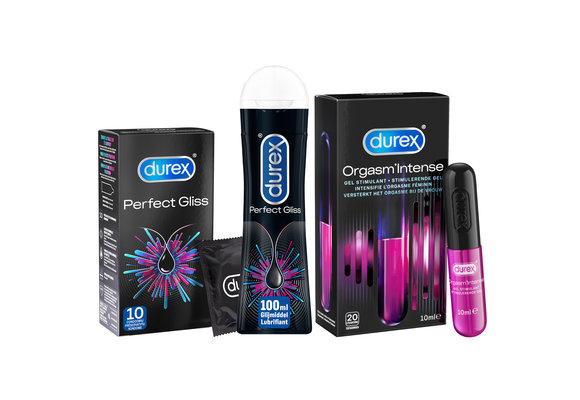 Durex - 110ml Glijmiddel - Perfect Gliss 1x100ml - Intense Orgasm 1x10ml - 10 stuks Condooms - Perfect Gliss 1x10 stuks - Voordeelverpakking