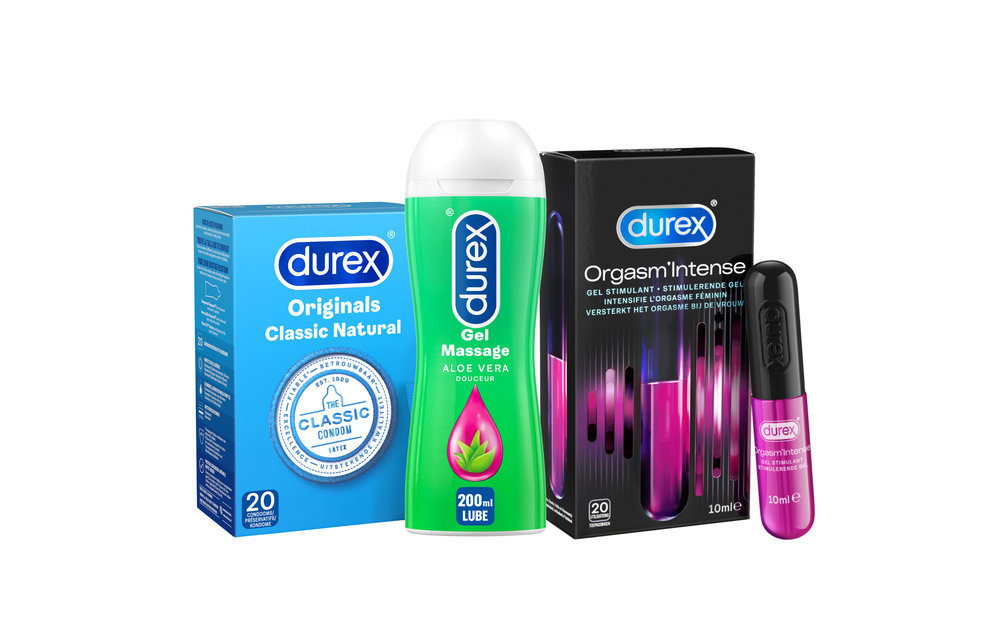 Durex - 210ml Glijmiddel - Play Massage 2/1 Aloe 200ml - Intense Orgasm 10ml - 20 stuks Condooms - Classic Natural - Voordeelverpakking