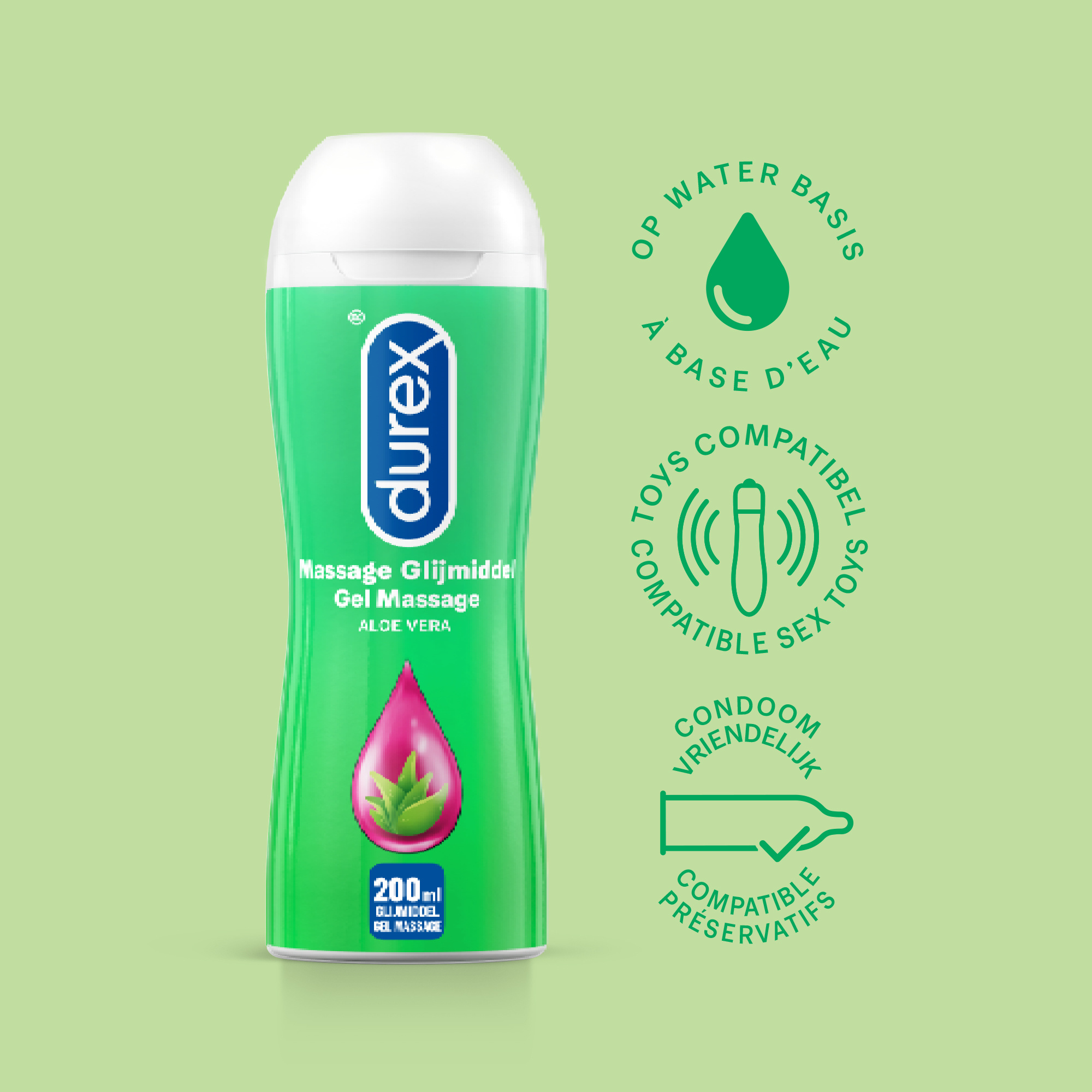 Durex - 210ml Glijmiddel - Play Massage 2/1 Aloe 200ml - Intense Orgasm 10ml - 20 stuks Condooms - Classic Natural - Voordeelverpakking