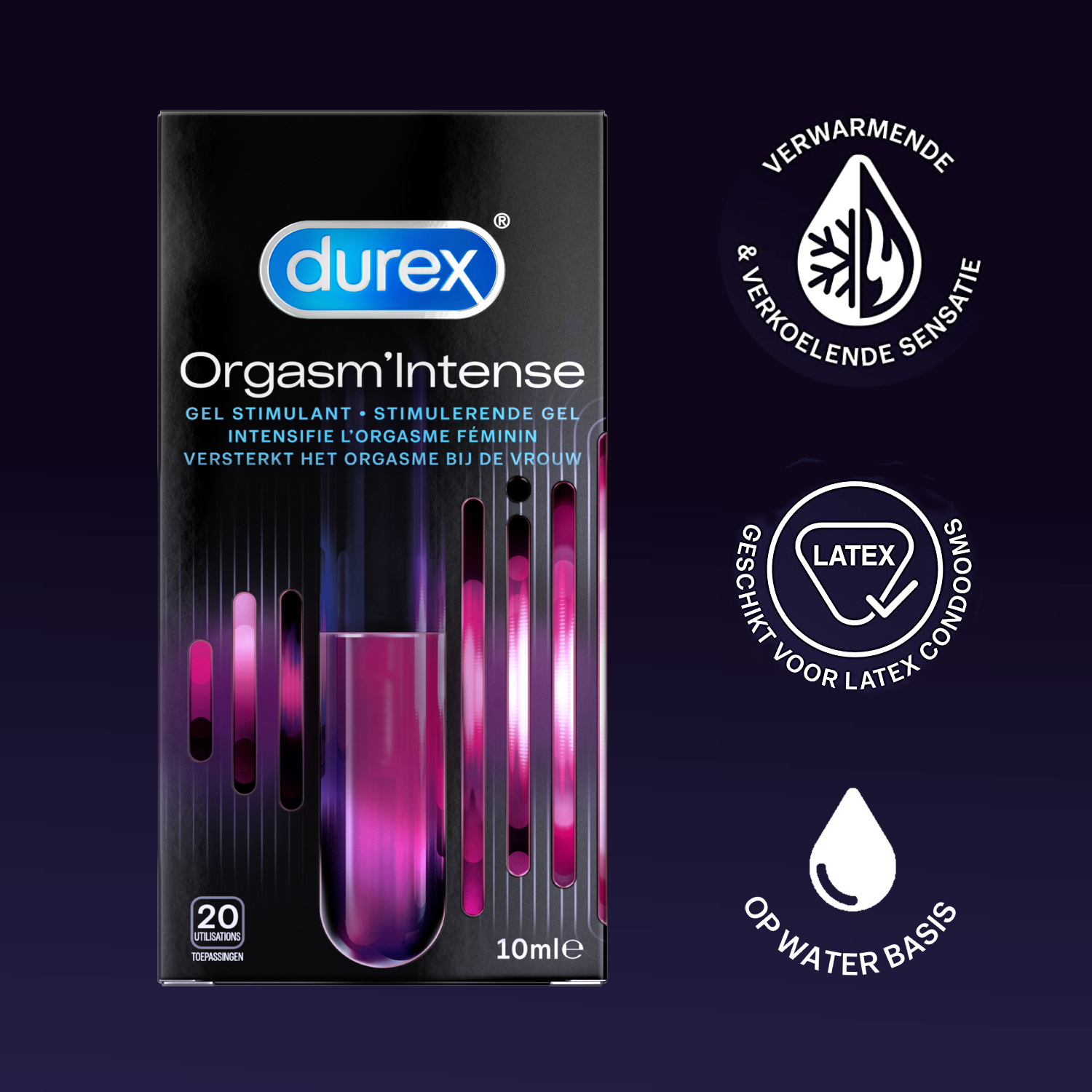 Durex - 10 stuks Condooms - Orgasm Intense - 10ml Glijmiddel - Intense Orgasm - Voordeelverpakking