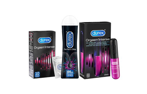 Durex - 10 stuks Condooms - Orgasm Intense - 110ml Glijmiddel - Intense Orgasm 10ml - Perfect Gliss 100ml - Voordeelverpakking