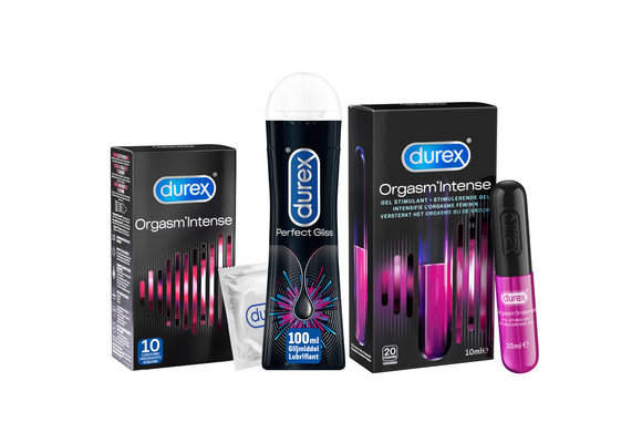 Durex - 10 stuks Condooms - Orgasm Intense - 110ml Glijmiddel - Intense Orgasm 10ml - Perfect Gliss 100ml - Voordeelverpakking