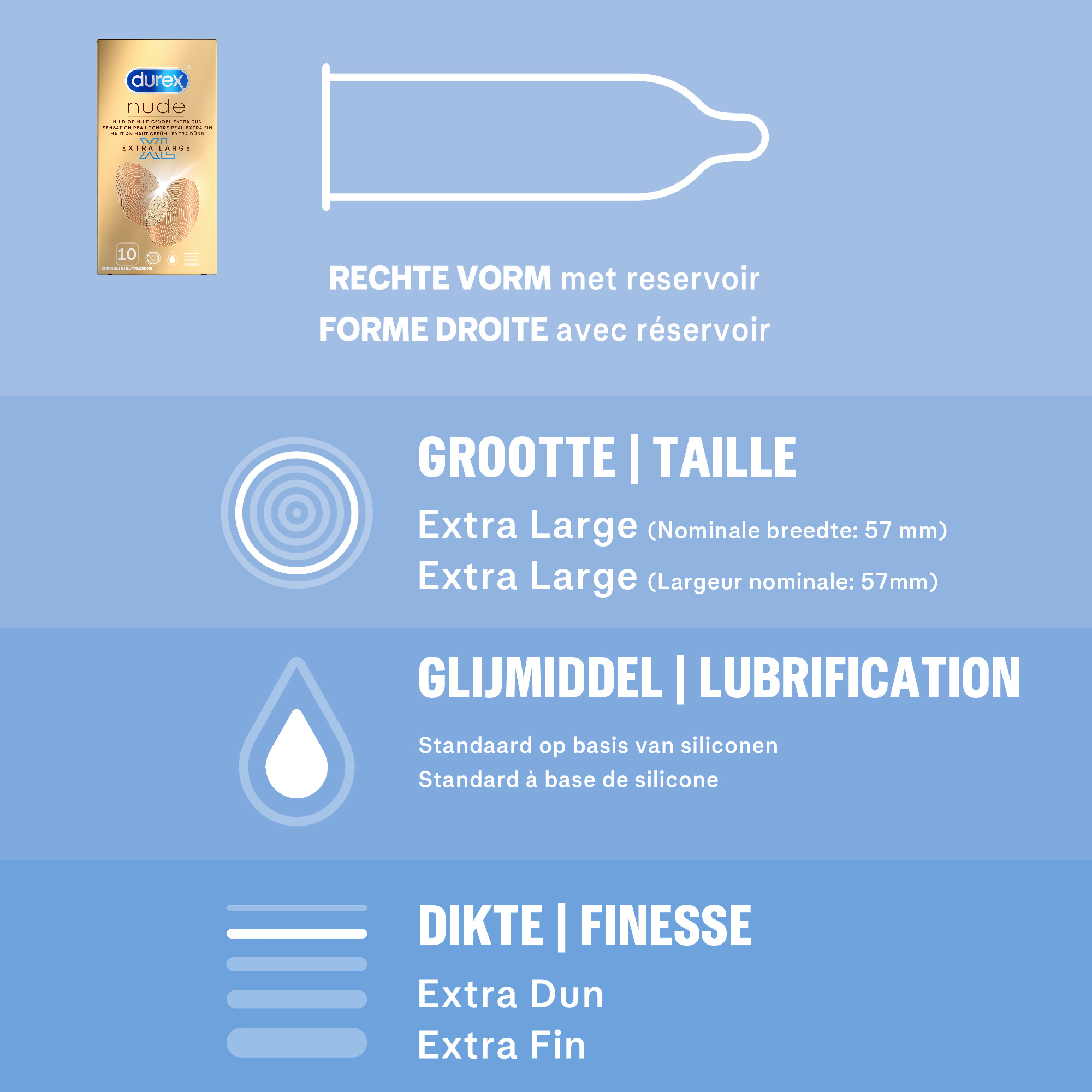 Durex - 10 stuks Condooms - Nude XL - 10 ml Glijmiddel - Intense Orgasm - Voordeelverpakking