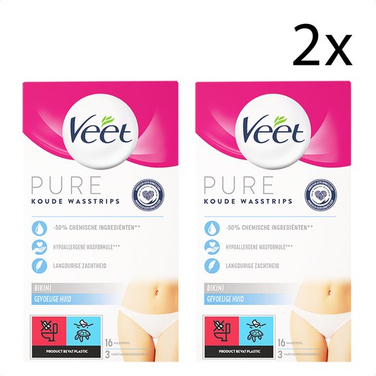 Veet Pure Ontharingsstrips Bikinilijn - Gevoelige huid - 16 stuks x2