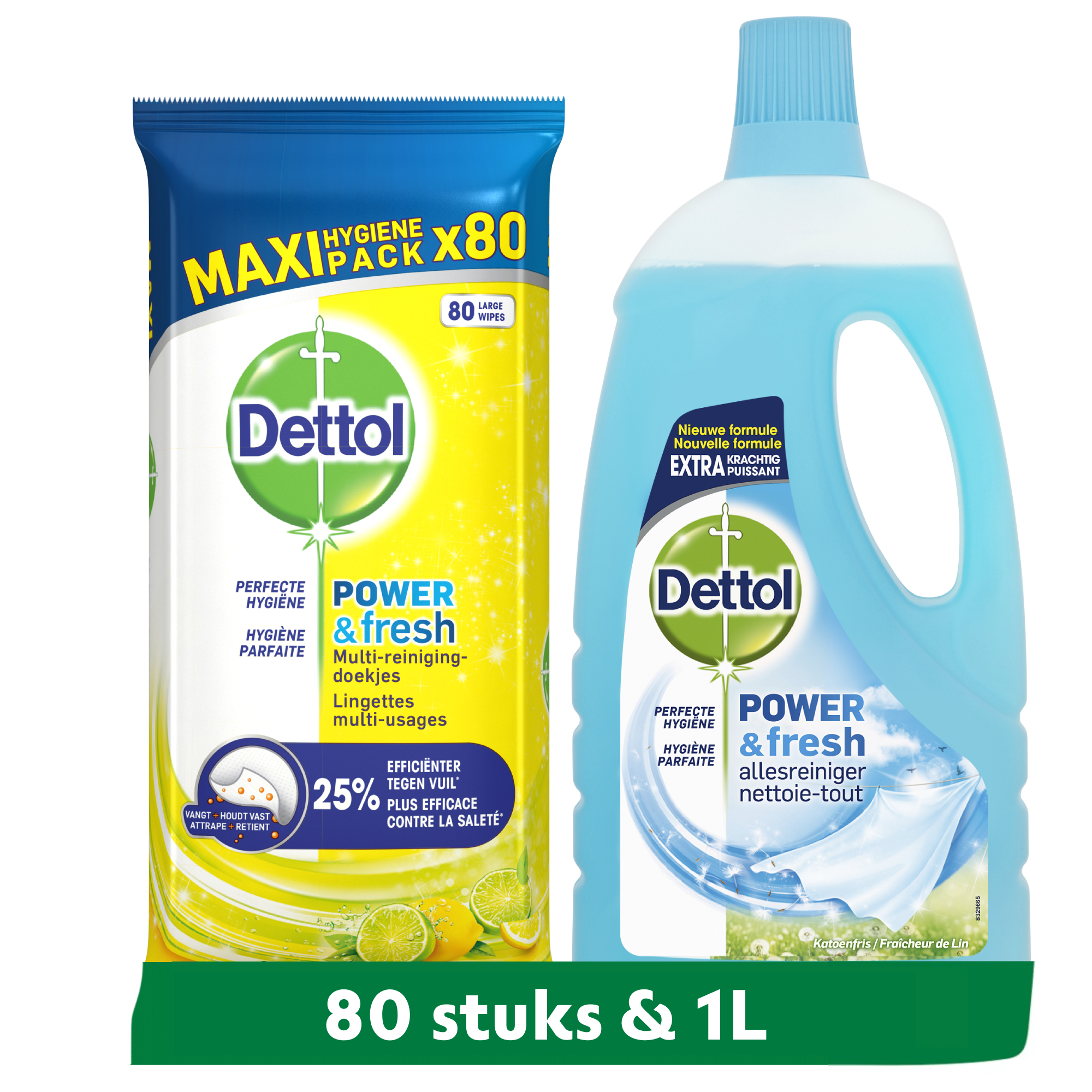 Dettol - 80 stuks Schoonmaakdoekjes - Citrus - 1L Allesreiniger - Katoenfris - Voordeelverpakking