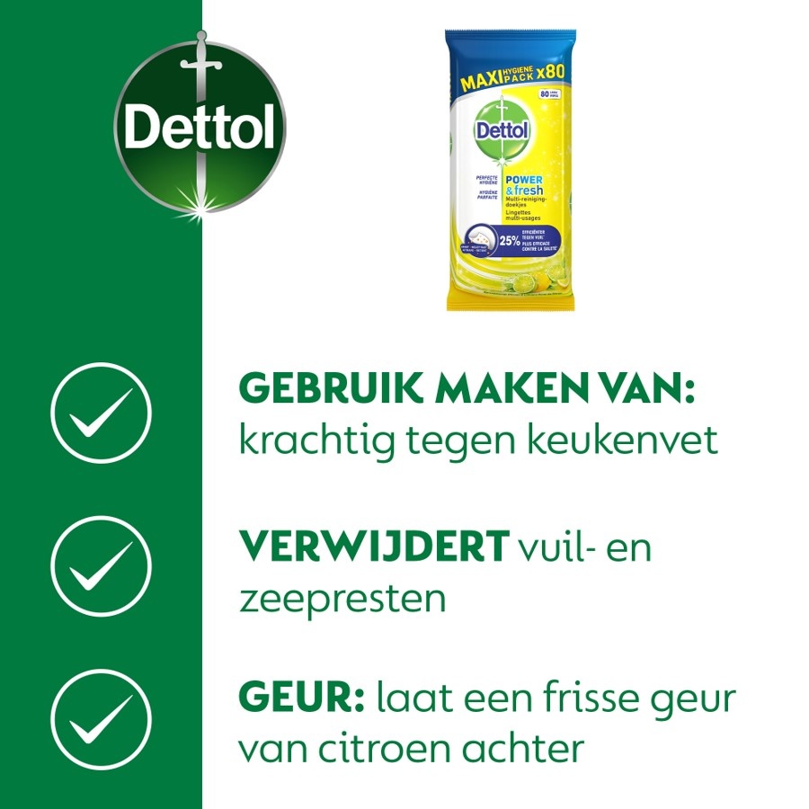 Dettol - 80 stuks Schoonmaakdoekjes - Citrus - 1L Allesreiniger - Katoenfris - Voordeelverpakking