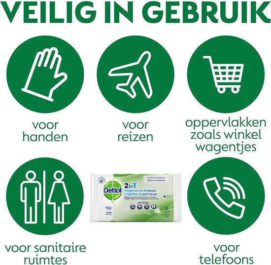 Dettol - 12 stuks Hygienische Doekjes 2 in 1 - 200ml Handgel - Op basis van alcohol