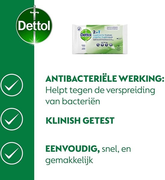 Dettol - 12 stuks Hygienische Doekjes 2 in 1 - 200ml Handgel - Op basis van alcohol