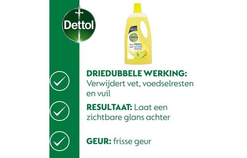 Dettol Schoonmaakdoekjes Power & Fresh - Citrus - 80 stuks + Dettol Allesreiniger Power & Fresh - Citrus - 1L