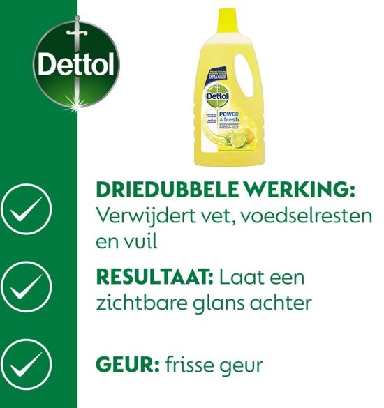 Dettol Schoonmaakdoekjes Power & Fresh - Citrus - 80 stuks + Dettol Allesreiniger Power & Fresh - Citrus - 1L