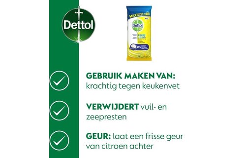 Dettol Schoonmaakdoekjes Power & Fresh - Citrus - 80 stuks + Dettol Allesreiniger Power & Fresh - Citrus - 1L