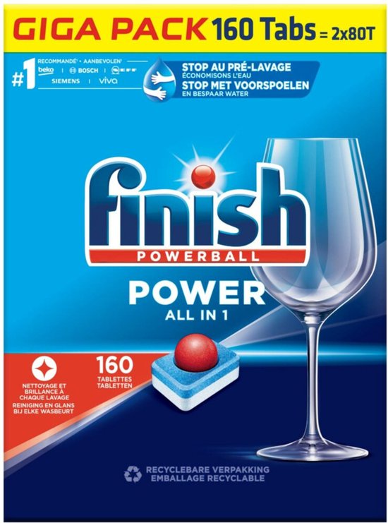 Finish Power All in 1 Regular Vaatwastabletten - 80 Stuks x2