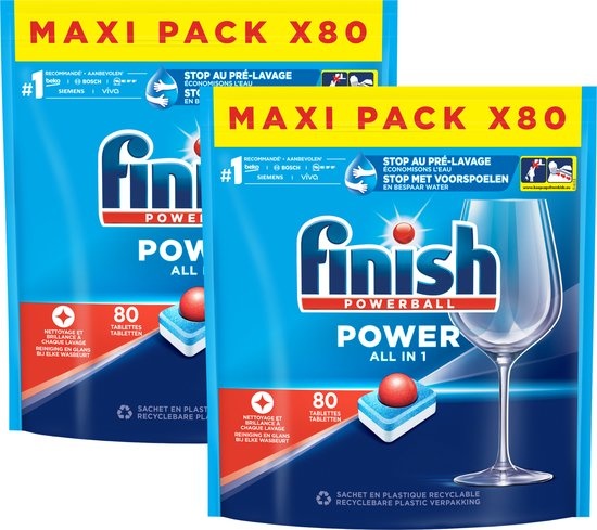 Finish Power All in 1 Regular Vaatwastabletten - 80 Stuks x2