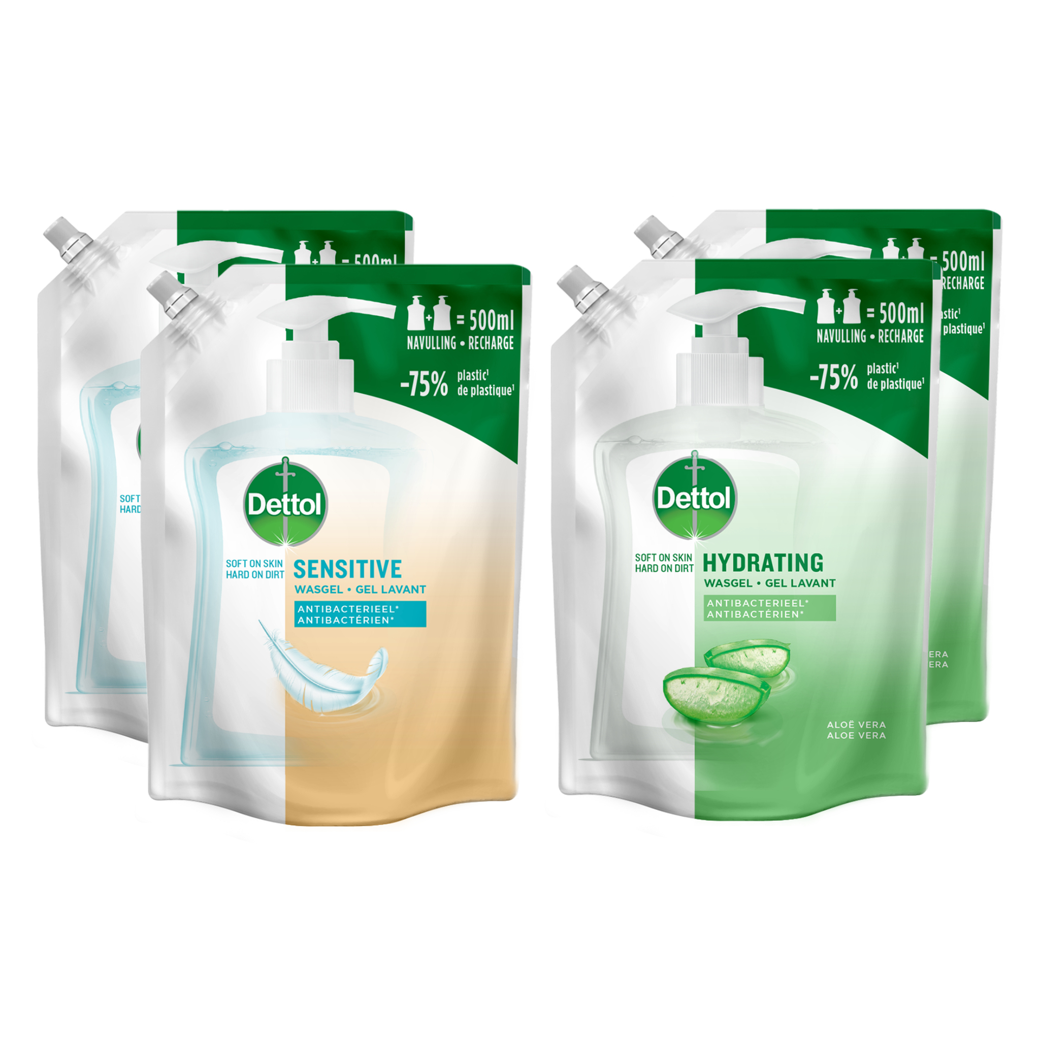 Dettol - 2L Handzeep Navulling - Antibacterieel - Citrus 2x500ml en Jasmijn 2x500ml - Voordeelverpakking