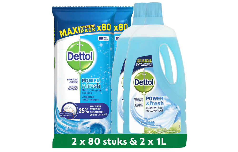 Dettol - 160 stuks Schoonmaakdoekjes - Oceaan 2x80 stuks - 2L Allesreiniger - Katoenfris 2x1L - Voordeelverpakking