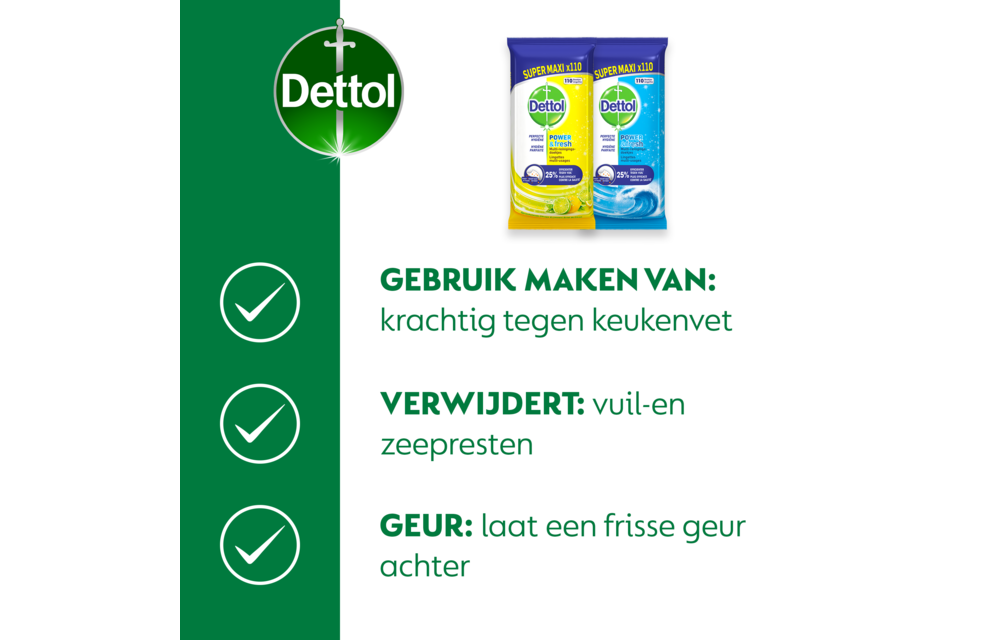 Dettol - 220 Schoonmaakdoekjes Power & Fresh - Citrus 110 stuks - Oceaan 110 stuks- Voordeelverpakking