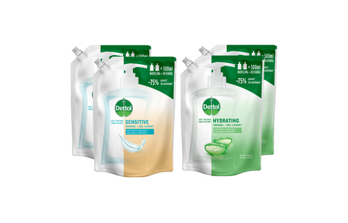 Dettol - 2L Handzeep Navulling - Antibacterieel - Aloe Verä 2x500ml en Gevoelige huid 2x500ml - Voordeelverpakking